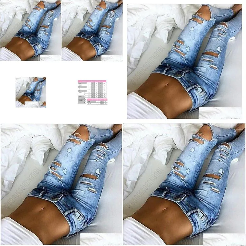 Women`S Jeans Fashion Womens Destroyed Ripped Died Slim Denim Boyfriend Y Hole Pencil Trousers Drop Delivery Apparel Clothing Dha18