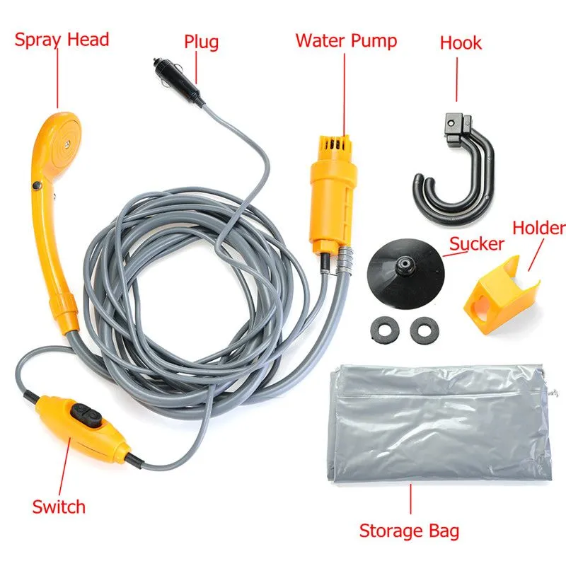 Portable Car Washer 12V Camping Shower DC Car Shower High Pressure Power Washer Electric Pump For Outdoor Camping Travel Pet