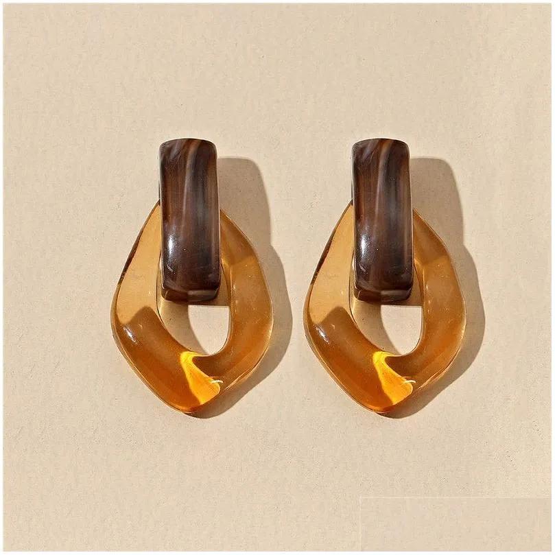 Dangle & Chandelier Geometric Acrylic Fashion Statement Earrings Women Vintage Resin Oval Round Leopard Print Acetic Acid Earring Wed Dhfja