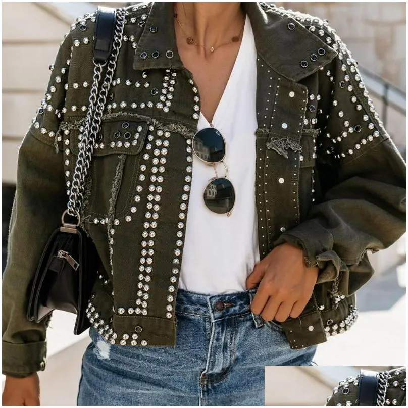 Women`S Jackets Trendy Rivet Lapel Single-Breasted Jacket Drop Delivery Apparel Clothing Outerwear Coats Dhgx7