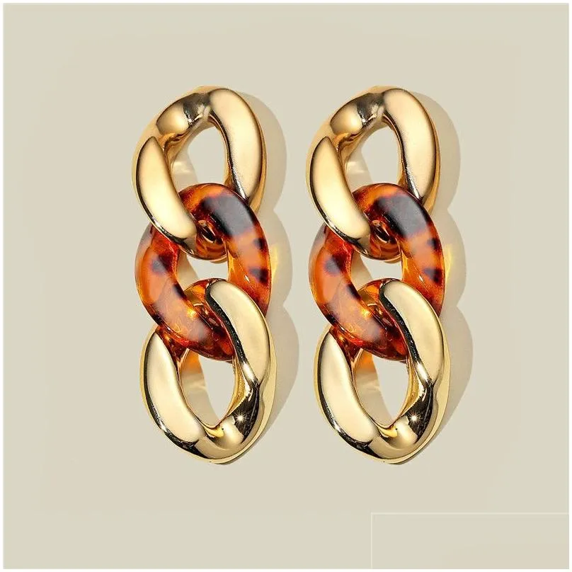 Dangle & Chandelier Geometric Acrylic Fashion Statement Earrings Women Vintage Resin Oval Round Leopard Print Acetic Acid Earring Wed Dhfja