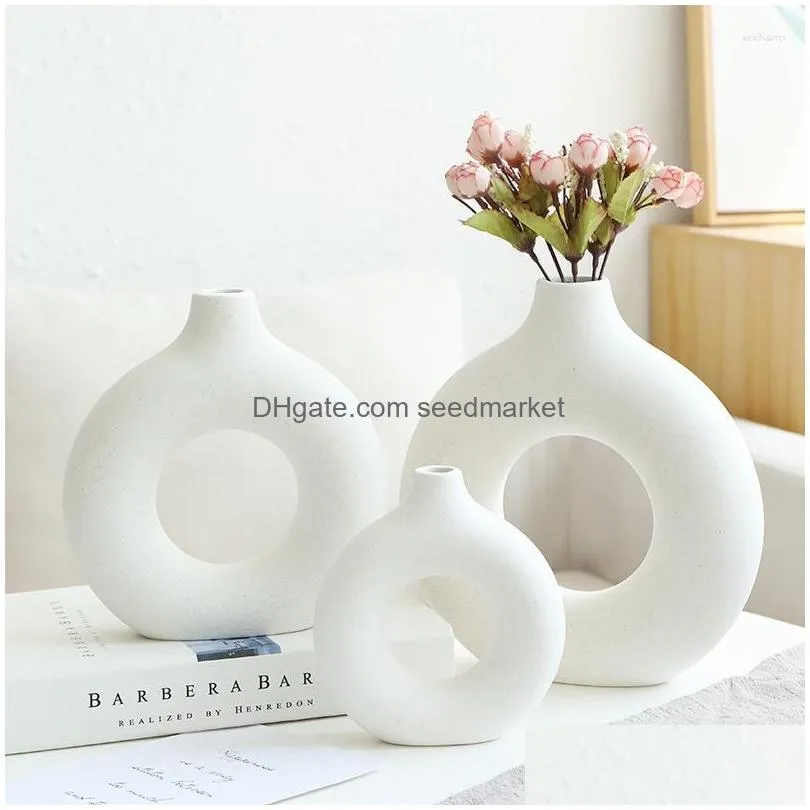 vases nordic ceramic vase aesthetic room decor donuts flower home living decoration accessories interior office