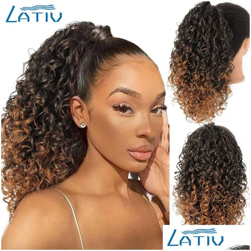 Lativ Synthetic Kinky Curly Ponytail Drawstring Ponytails For Black WomenClips on Hair Extension 2102175822982