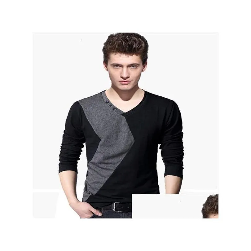 Men`S T-Shirts Mens T Shirts Autumn Fashion Streetwear Long Sleeve V Neck Color Work Cotton Drop Delivery Apparel Clothing Tees Polos Dh4Lh