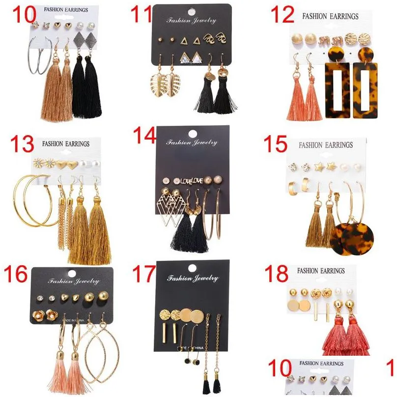 Hoop & Huggie 36 Styles Brincos Female Diy Sier Gold Tassel Earrings For Women Big Geometric Earring Set Fashion Jewelry Drop Deliver Dhmws