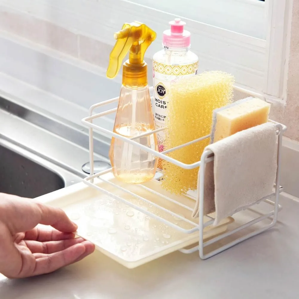 Organization Sponge Holder Soap Drain Storage Rack Kitchen Sink Organizer Rag Dishcloth Brush Iron Shelf Bathroom Accessories