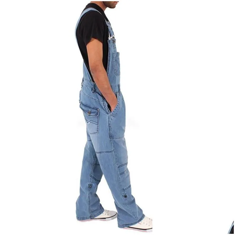 Men`S Jeans Mens 2021 Men One Piece Fl Length Suspender Pants Casual Loose Wide Leg Slim Pocket Overalls Denim Jumpsuits Ripped Drop Dhnjl