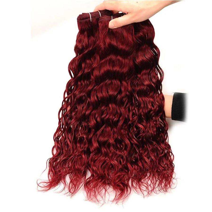 99J Burgundy Malaysian Water Wave Human Hair 3 Bundles With 4x4 Lace Closure 4Pcs Wine Red Mink Wet and Wavy Virgin Hair Weave8226779