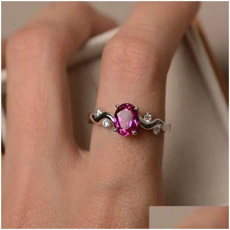 With Side Stones Selling Elegant Oval Ruby Gemstone Ring Stone Classic 925 Sier Plated Brass Jewelry Womens Diamond Wedding Drop Deli Dhbdr