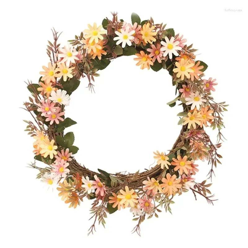 Decorative Flowers Artificial Daisys Flower Wreath 45cm Door Orange Powder Christmas Festival For Front Wedding