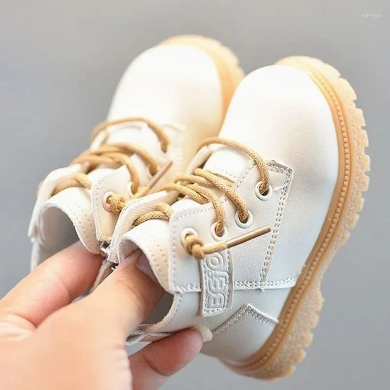 Boots 2024 Spring/Autumn Baby Leather British Style Boys Fashion Rubber Sole Zip Side Toddler Girls Ankle 15-25