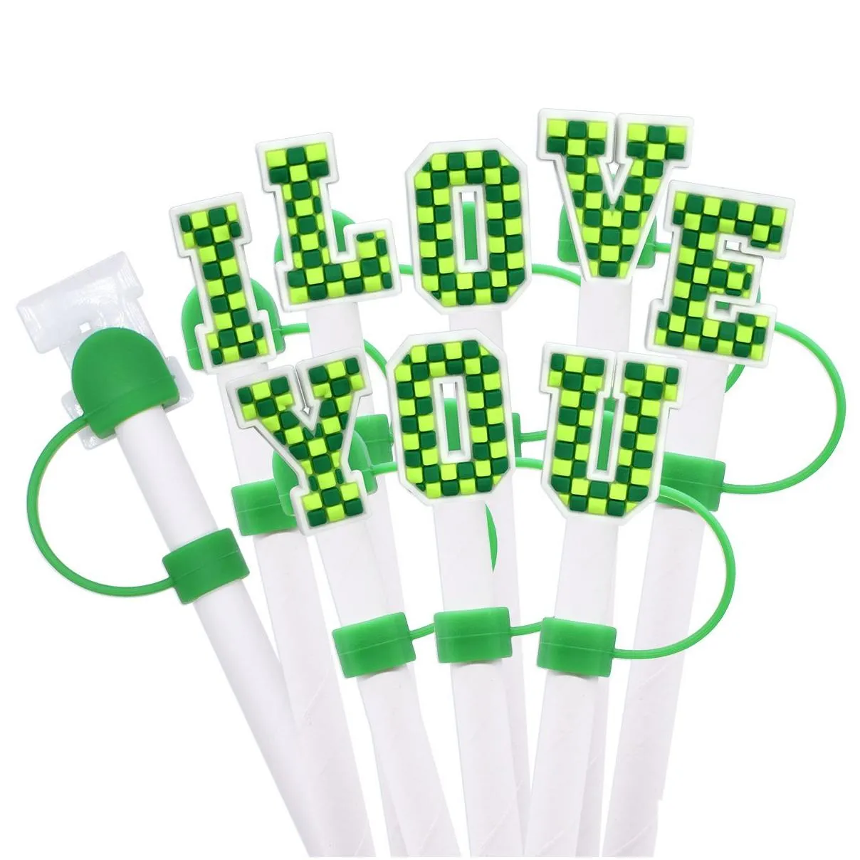 green number english letter soft rubber straw cap 10mm party decoration straw dust cap