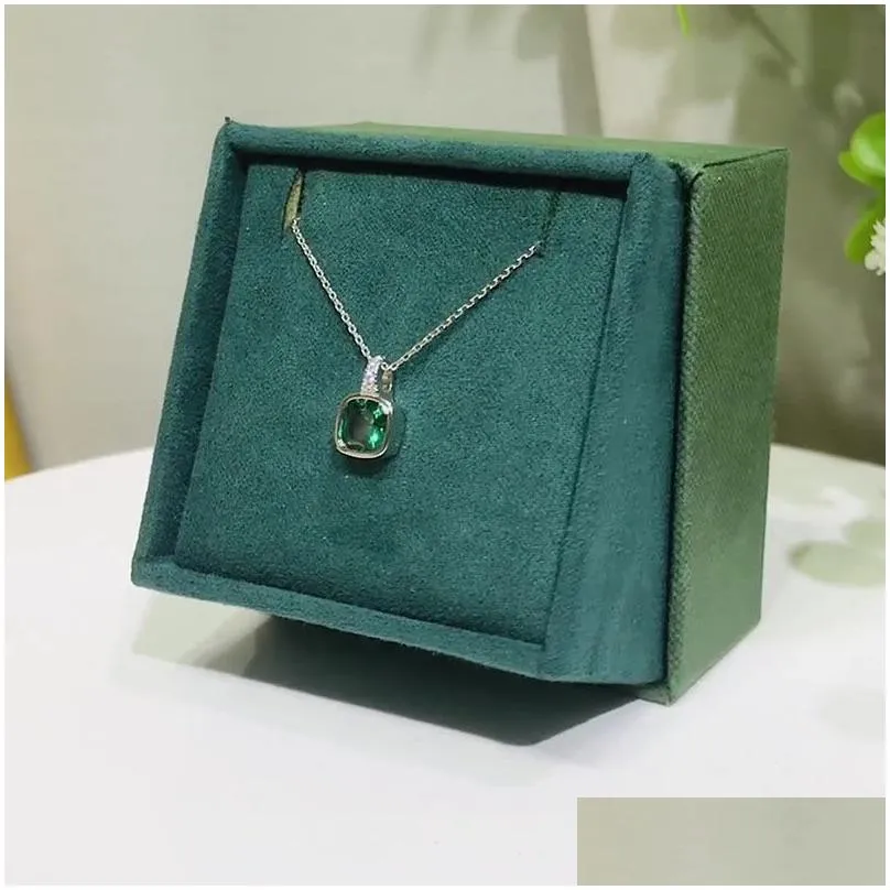 Pendant Necklaces Custom Sparkling Delicate Emerald Gemstone Necklace 925 Sterling Sier Square Jewellery Drop Delivery Jewelry Pendant Dhrbg