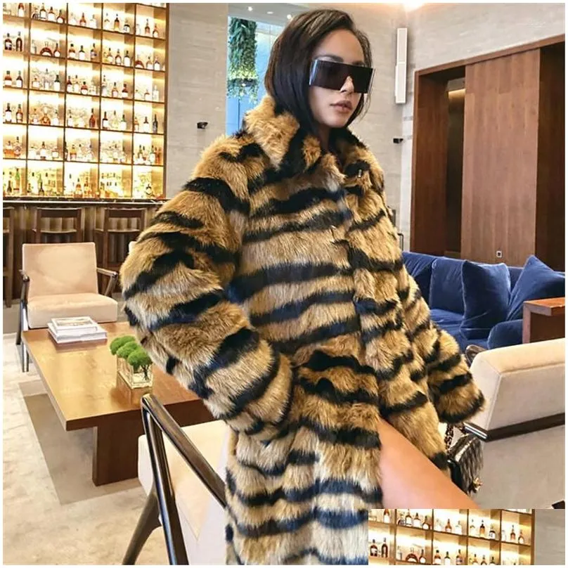 Women`S Fur & Faux Womens Winter Leopard Women Coat Warm P Overcoat Fashion High Quality Imitate Jacket Plus Size 4Xl 5Xl 6Xl 7Xl 8Xl Dhr6F