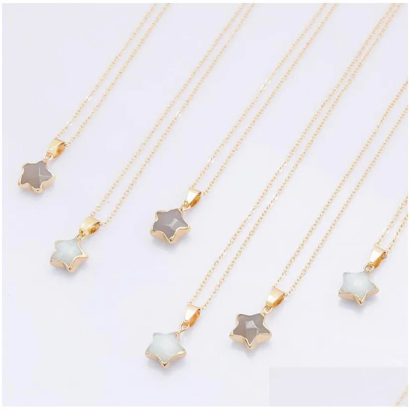 Pendant Necklaces 12 Colors Natural Gemstone Star Fashion Choker Charms Gold Color Metal Collar Necklace For Women Neck Jewelry Drop D Dhnk2