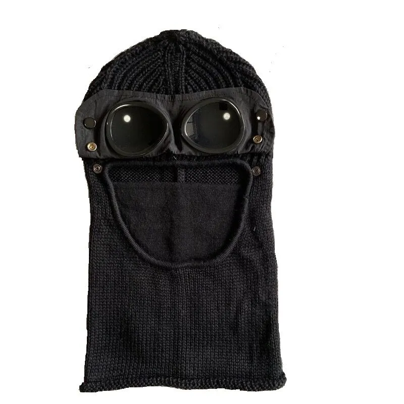 Two lens windbreak hood beanies outdoor cotton knitted windproof men face mask casual male skull caps hats black grey high quality