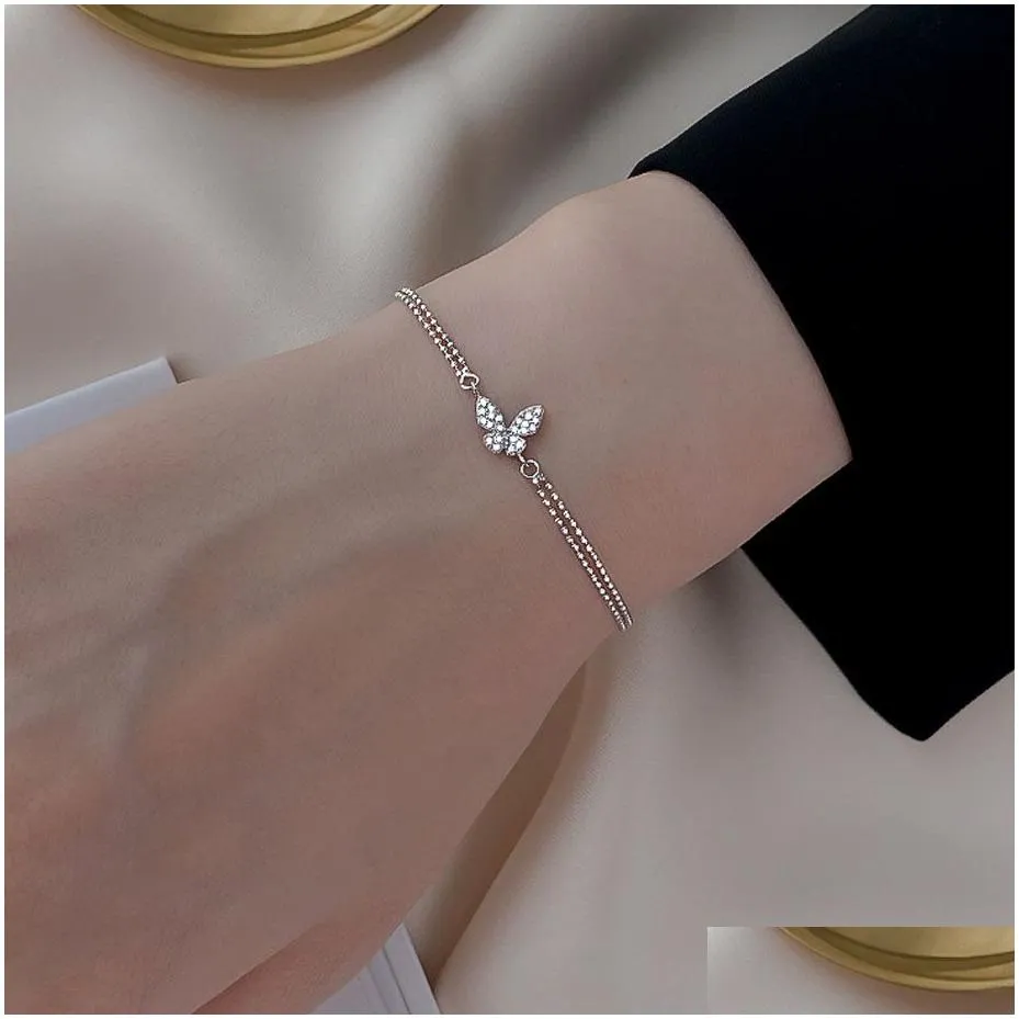 Identification 925 Sier Charm Bracelet For Women New Trendy Elegant Butterfly Zircon Couples Jewelry Drop Delivery Bracelets Dhjno