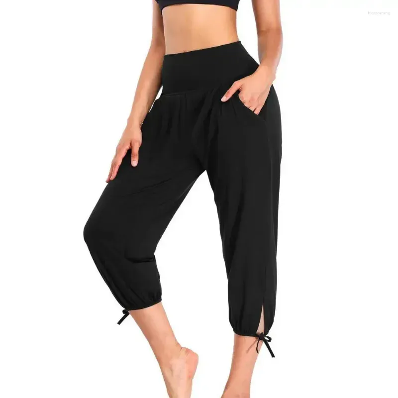 Women`s Pants Yoga Cropped Stylish High Waist With Pockets Solid Color Sport For Casual Wear Women