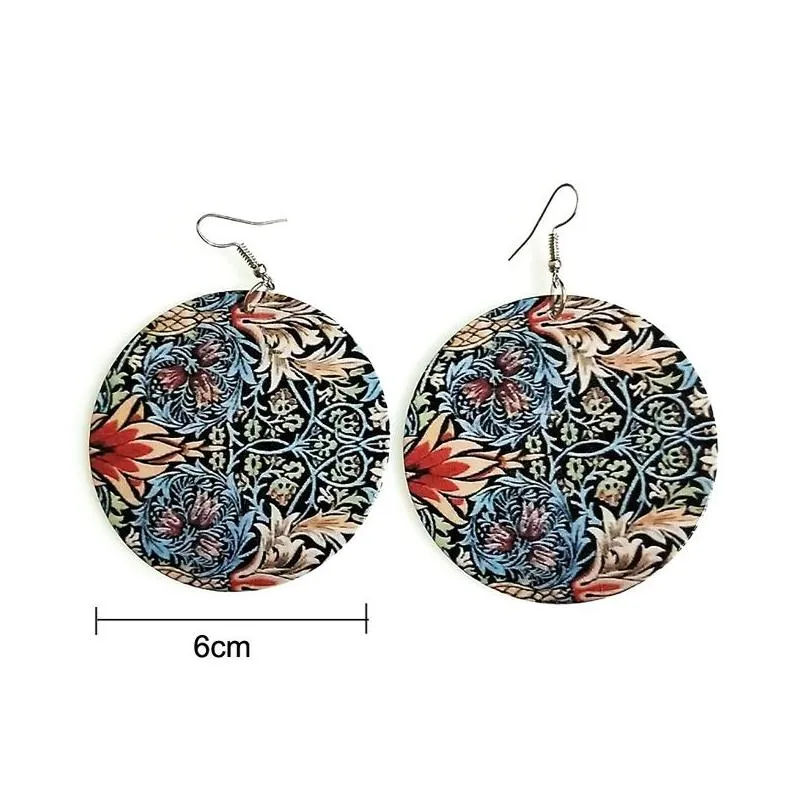 Dangle & Chandelier Bohemian Printing Colorf Eardrop Womens Fashion Afro Wooden Earrings Wood Round Charm Hoop Jewelry Wholesale Drop Dhaw7