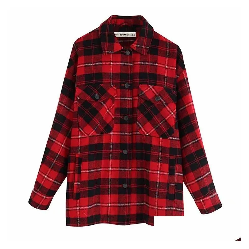 Women`S Jackets Winter Coats And Women Red Green Plaid Jacket Ladies Korean Oversized Female Autumn Drop Delivery Apparel Clothing Out Dhsvd