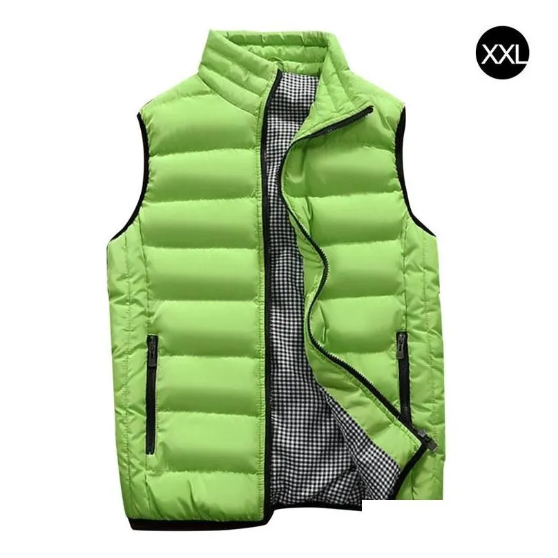 Men`S Vests Mens Casual Vest Jacket Thickened Sleeveless Cotton Padded Warm Anti - Static Breathable Coat For Autumn Winter Red Blue D Dhny6