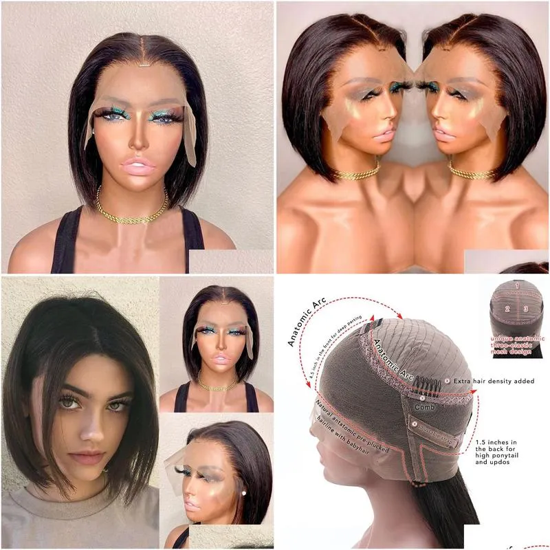 New Straight Short Human Hair Wigs 360 Lace Frontal Wig Straight Bob Lace Front Wigs hair Malaysian hair front wig4690974