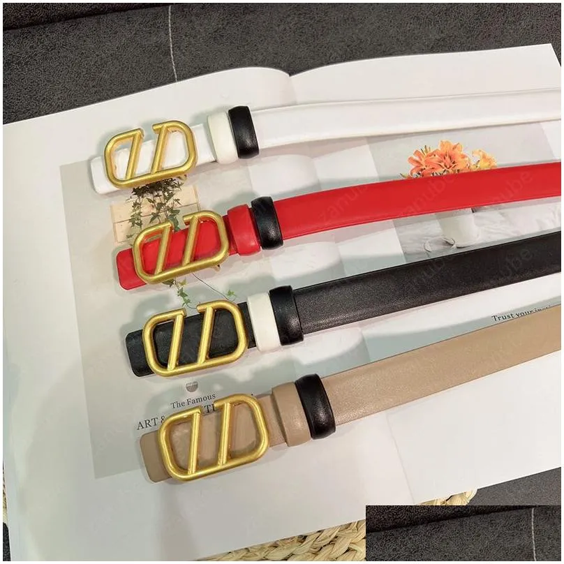 Belts Womens Belt Luxury Designer For Women Fashion Red Leather Waistbands Gold Letters Buckle Waistband Girdle Ladies Cintura Width 2 Otkbc