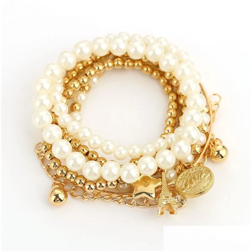 Chain 6Pcs Fashion Gold Color Link Pearl Beads Bracelet Star Mtilayer Beaded Bracelets Set For Women Charm Party Jewelry Gift 5483 Dr Dhuba