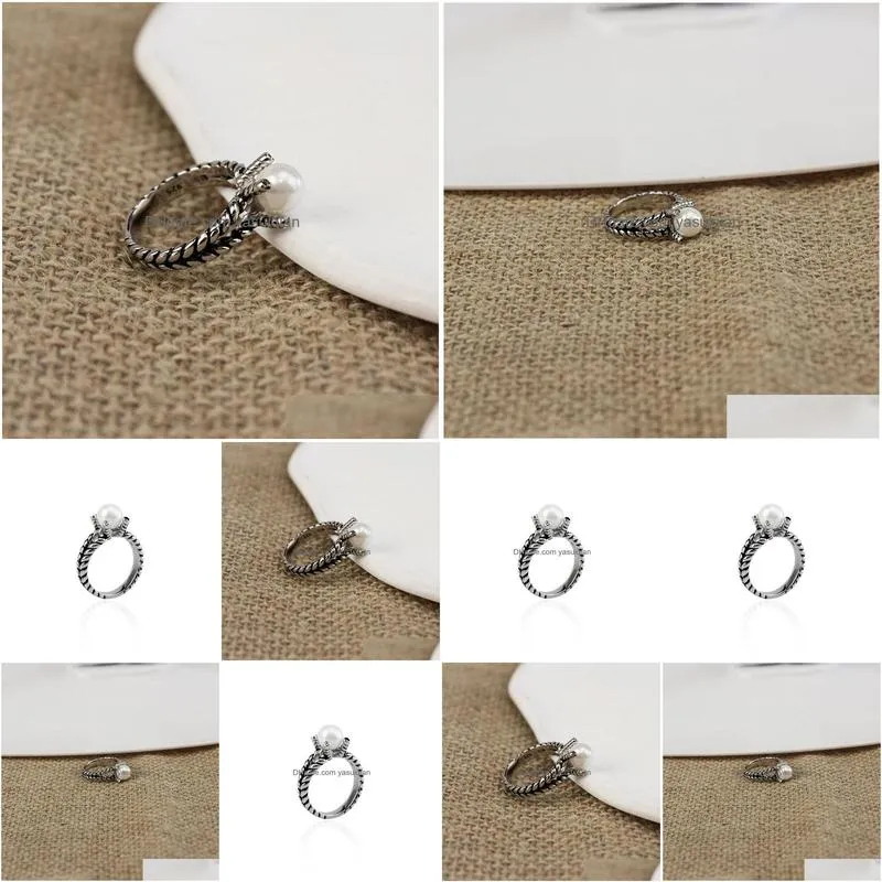 Band Rings Pearl Ring Vintage Jewelry Women Twisted Wire Wedding Engagement Design Birthday Gift Drop Delivery Dh3Gx