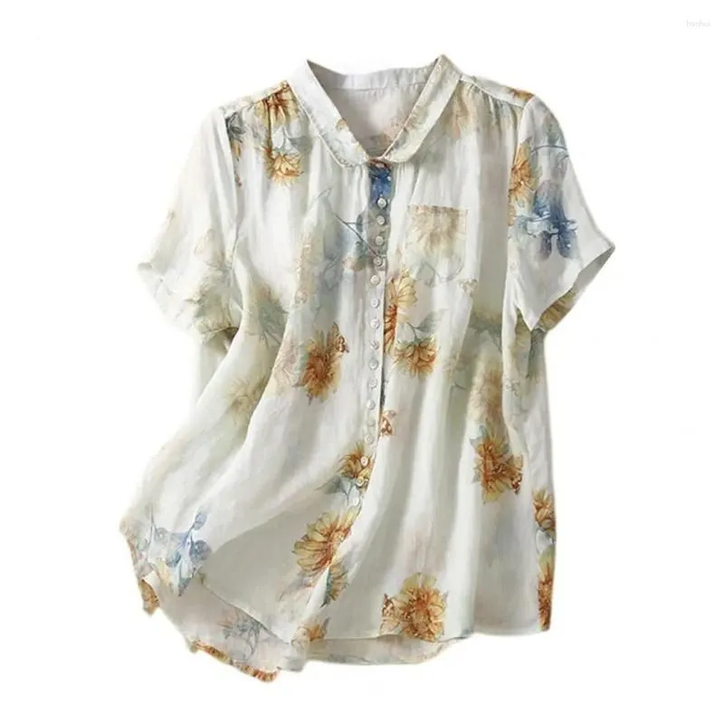 Women`s Blouses Loose Fit Summer Top Stylish Shirt Collection Casual Lapel Short Sleeve Tops With Pocket Breathable For Any