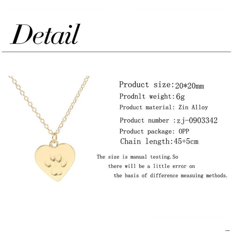Pendant Necklaces Isang Fashion Love Heart Bear Dog Pawprint Necklace Footprints Chain For Charm Women Girls Gift Drop Delivery Jewelr Dhoup