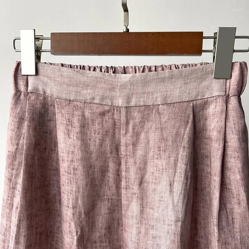 Women`s Pants Top End 2024 Spring Women Vintage Linen Tie Dye Pink Loose Long Pant Elegant Lady All Match Elastic Waist Wide Leg