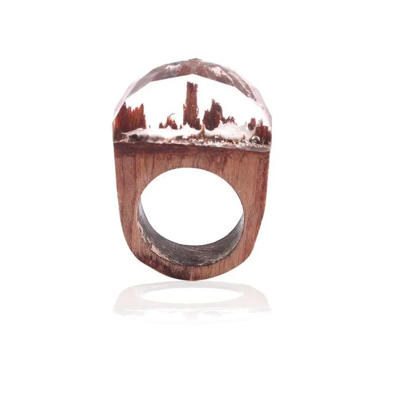 Band Rings Mens Handmade Wooden Secret Magic Forest Ring Wood Resin Jewelry Hip Hop Fashion Punk Men Anel Drop Delivery Dhnzr