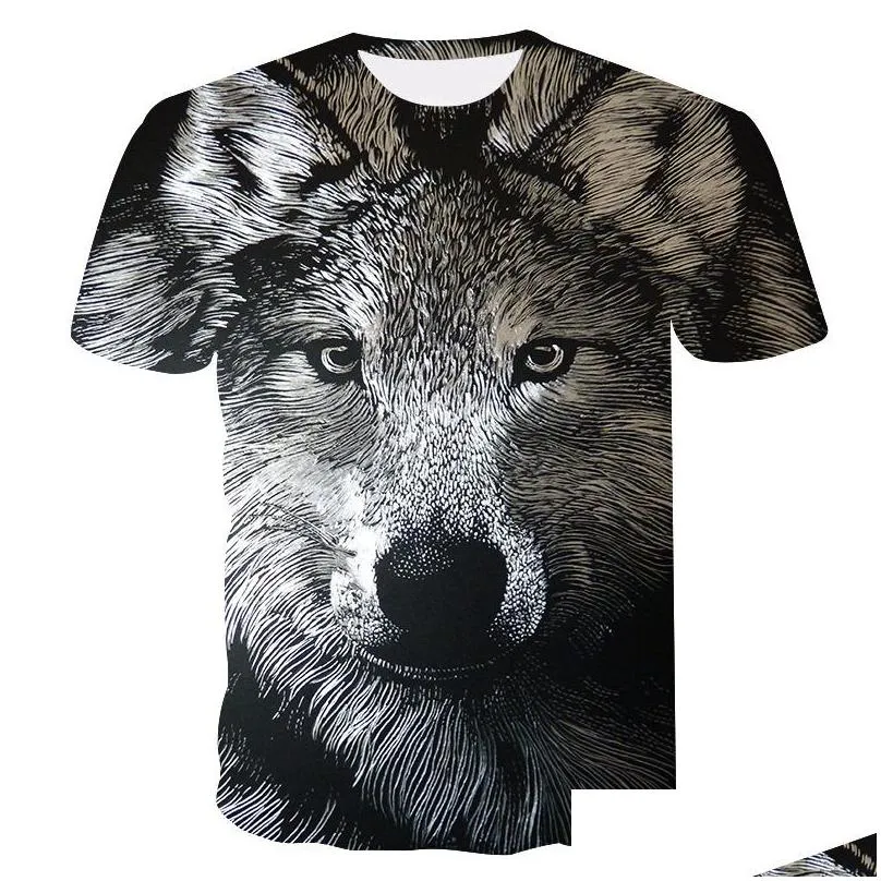 Men`S T-Shirts Men T -Shirt New Wolf Print Shirts 3D Novelty Animal Tops Tees Male Short Sleeve Summer O-Neck Tshirts Drop Delivery Ap Dhyhc
