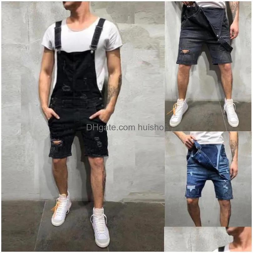 2021 oversize fashion men039s ripped jeans jumpsuits shorts summer hi street distressed denim bib overalls for man suspender pa7605231