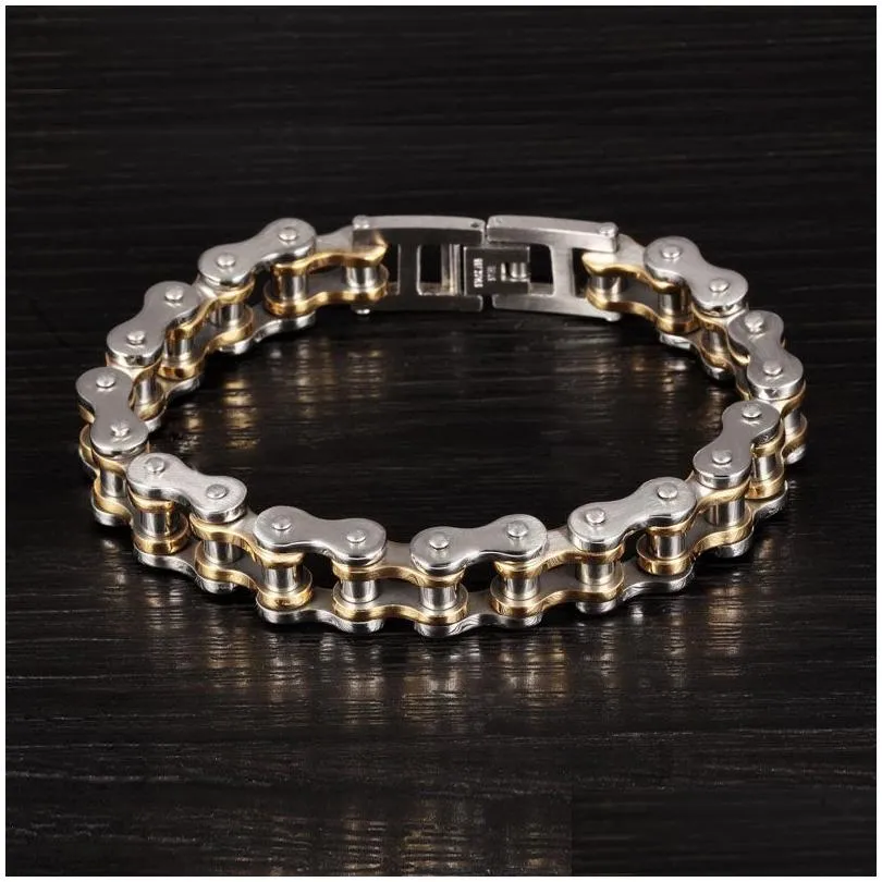 Chain Luxury Fashion Mens Titanium Stainless Steel Link Bracelet Two Tone Gold Plated Hiphop Jewelry Drop Delivery Bracelets Dhiiu