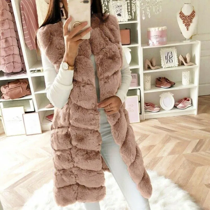 Fashion Winter Coat Women`s Fur Gilet Vest Sleeveless Waistcoat Body Warmer Jacket Outwear