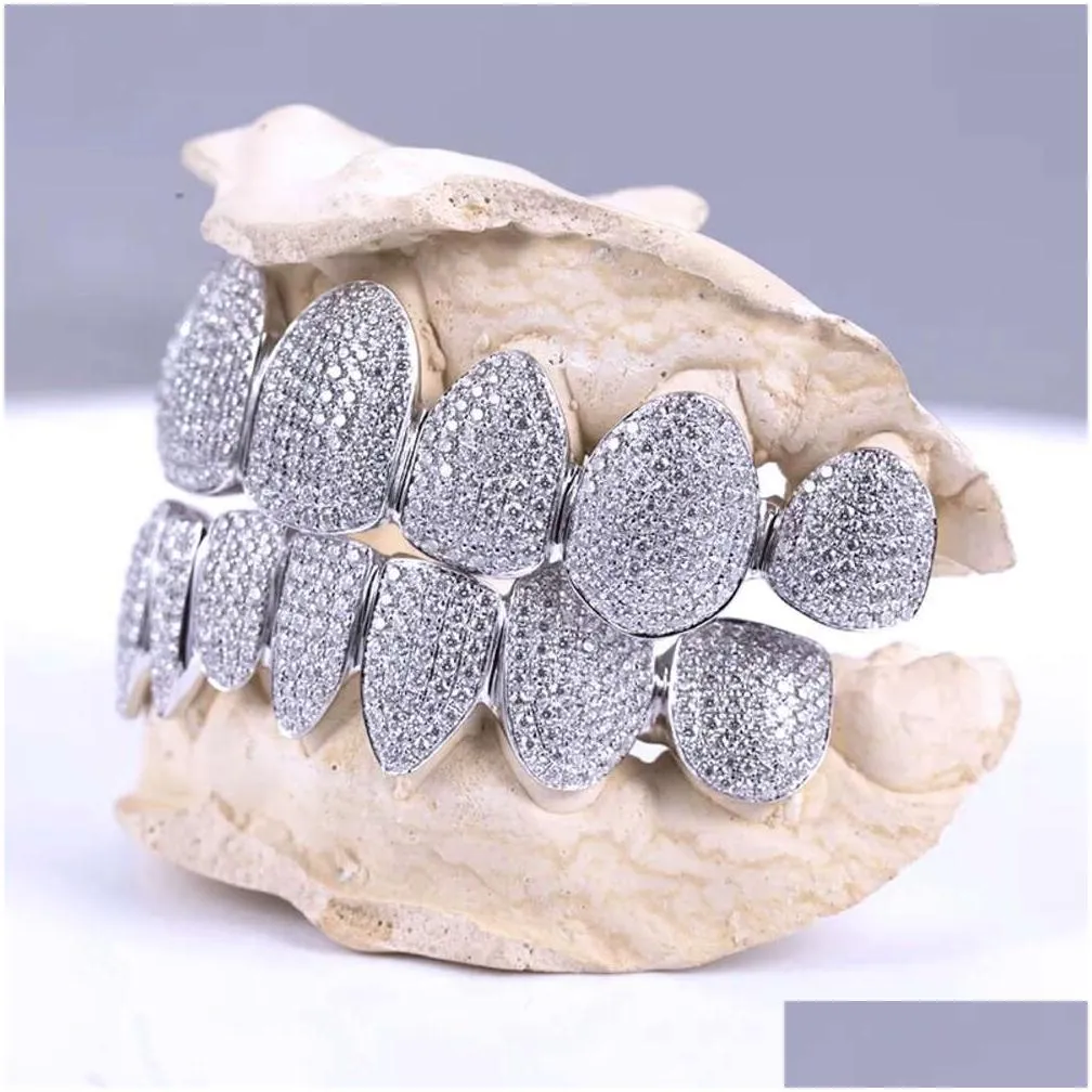 Custom Fashion Hip Hop Jewelry 925 Sterling Silver Iced Out Vvs Diamond Round Cut Honeycomb Moissanite Teeth Grillz for Mens