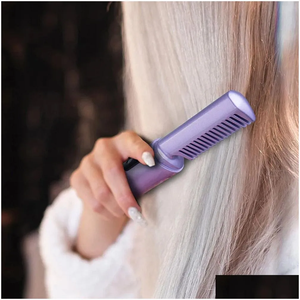 Mini Straightening Brush Comb Women USB Rechargeable Hair Straightener 2 In 1 Hair Comb Straight Hair Styling Appliances 240326