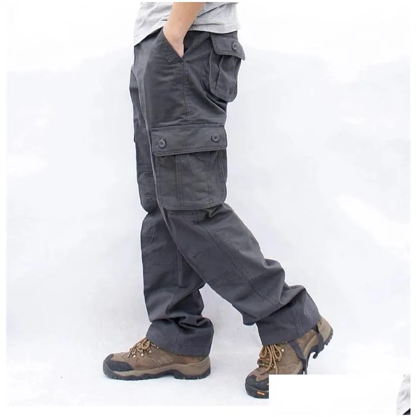 Men`S Pants Mens Overalls Cargo Mti Pockets Tactical Work Casual Pantalon Hombre Streetwear Army Straight Trousers Drop Delivery Appa Dhgrr