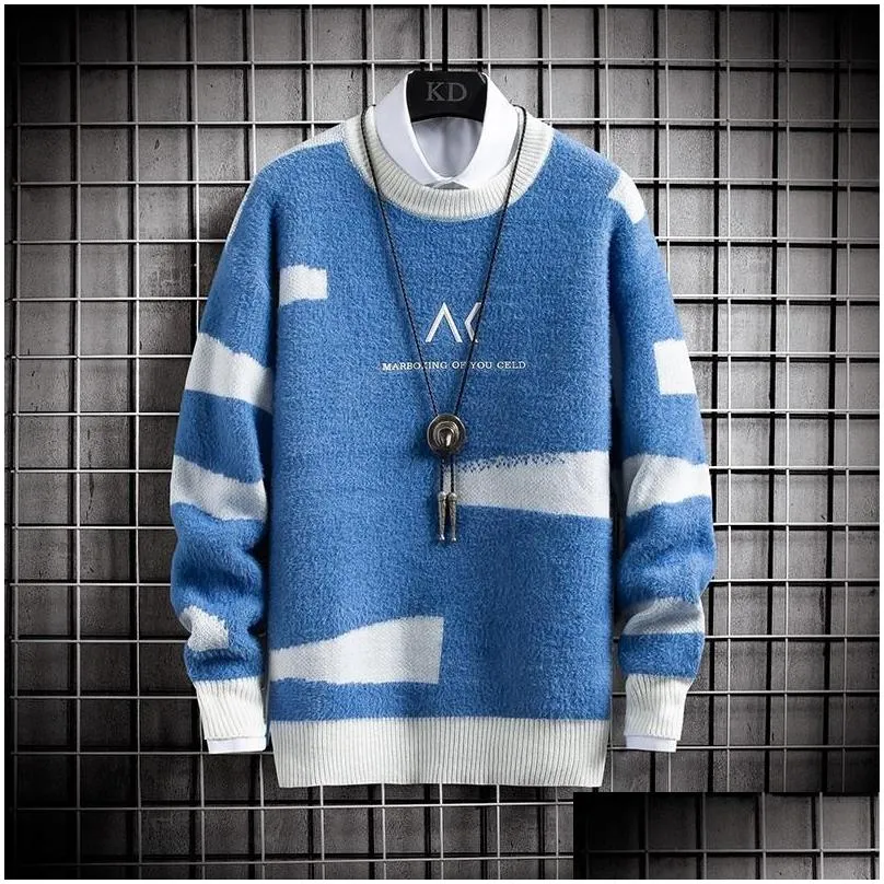 Men`S Sweaters Mens Knitted Cashmere Sweater Men 2021 Winter Casual Plover Harajuku Korean Fleece Drop Delivery Apparel Clothing Dhcti