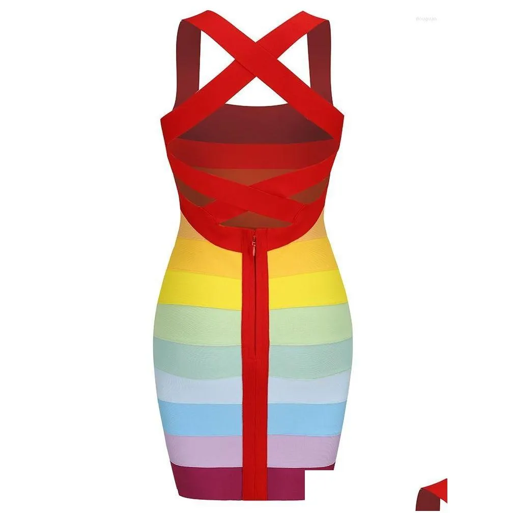 Basic & Casual Dresses Rainbow Bandage Dress Halter Backless Short Party Bodycon Elegant Y Evening Birthday Club Outfit 2023 Year Sum Dhw7M