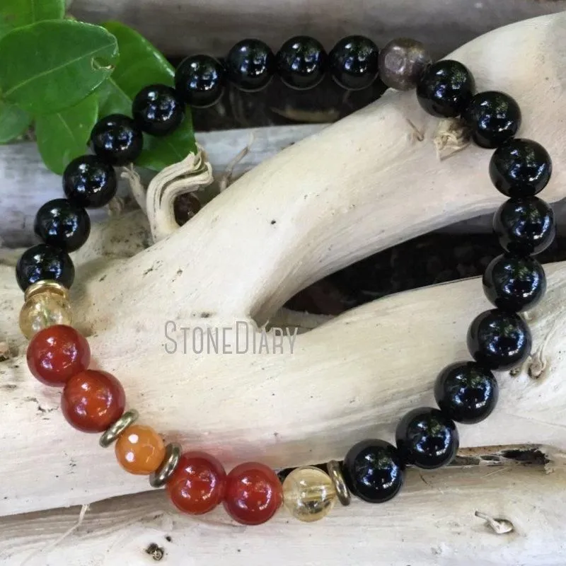 Strand WMB31674 Black Agate Onyx Carnelian Healing Stones Wrist Mala Spiritual Meditation Yoga Bracelet For Men And Women
