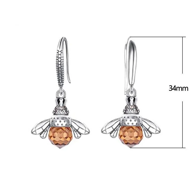 Dangle & Chandelier 925 Sier Color Crystal Little Bees Earrings Fashion Female Champagne Crystals Animal Style Earring Jewelry Wholes Dhtdy