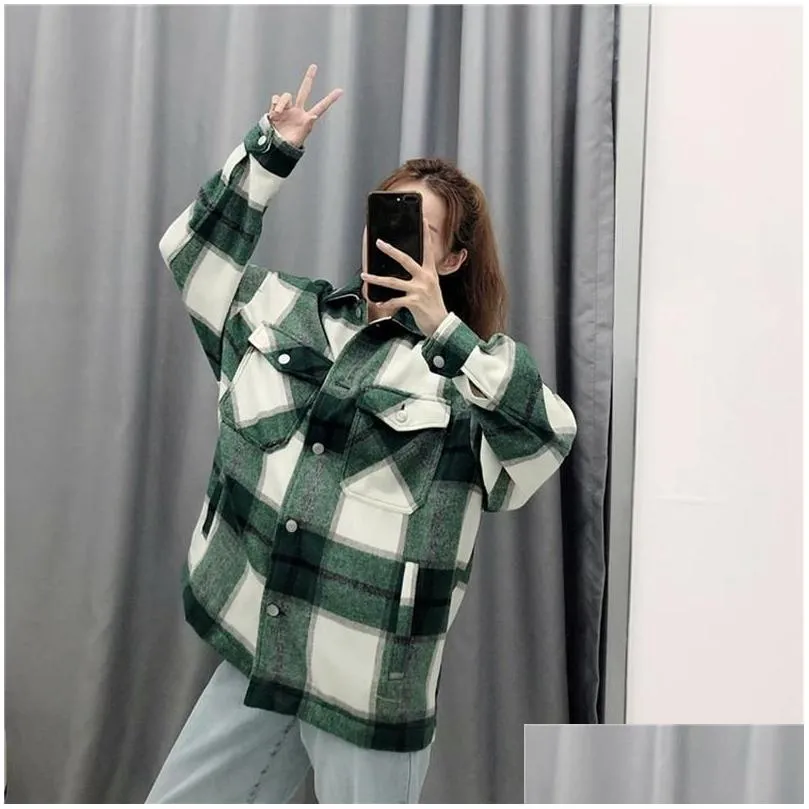 Women`S Jackets Winter Coats And Women Red Green Plaid Jacket Ladies Korean Oversized Female Autumn Drop Delivery Apparel Clothing Out Dhsvd