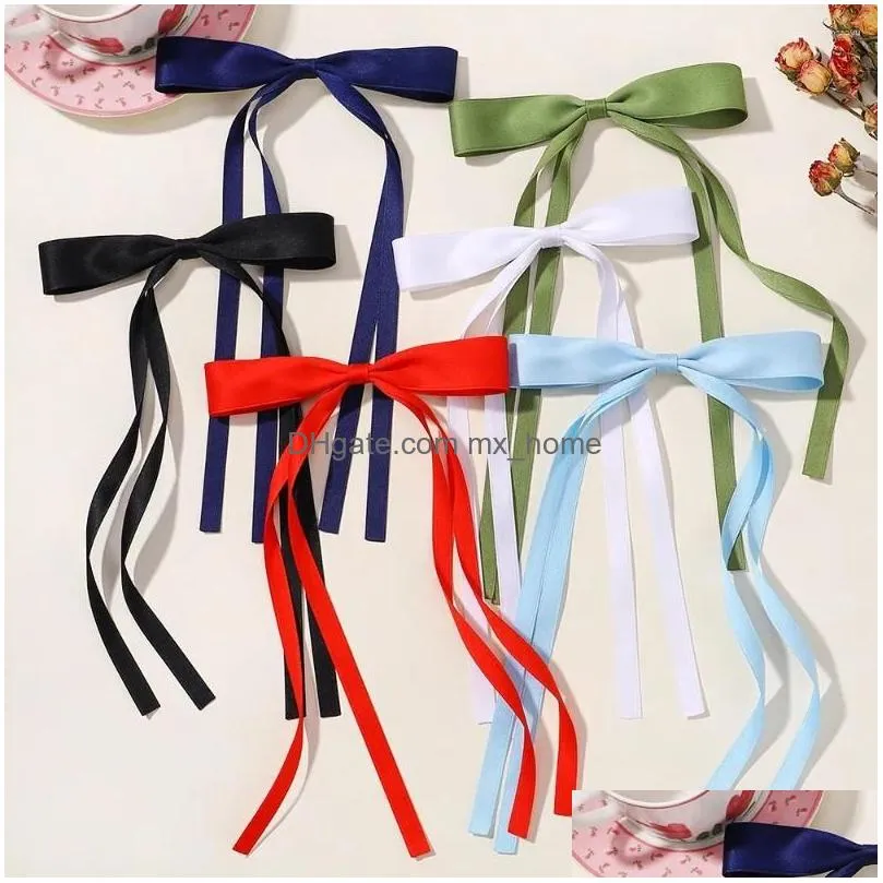 Hair Accessories Ribbon Long Bow Tassel Pin Holiday Wedding Gift Party Solid Color Headwear Ornament Drop Delivery Baby Kids Maternit Dhb9M