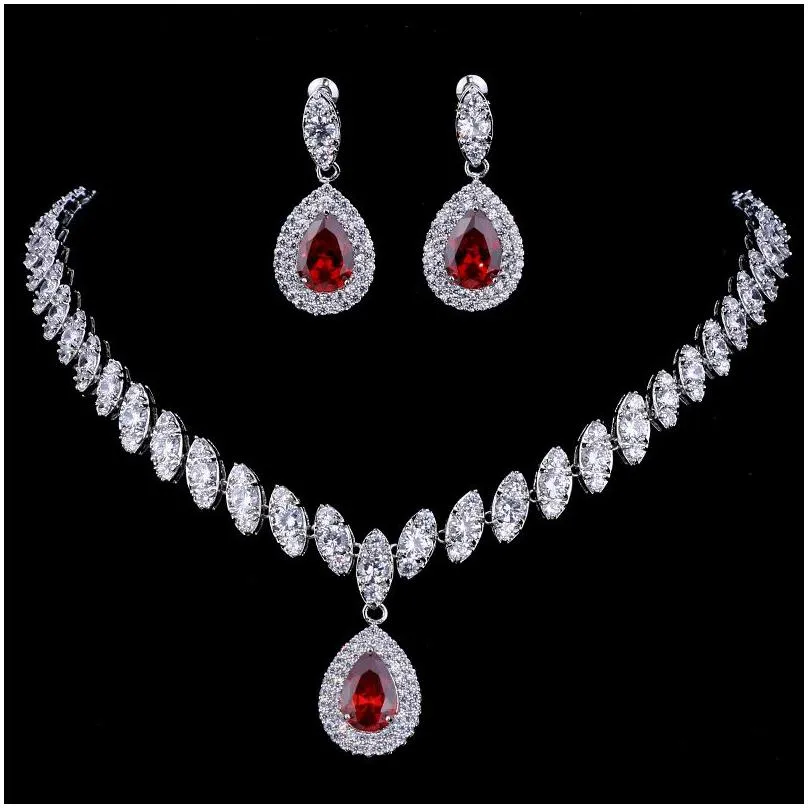 Emmaya Simulated Bridal Jewelry Sets Silver Color Necklace Sets 4 Colors Wedding Jewelry Parure Bijoux Femme Y2008102220415