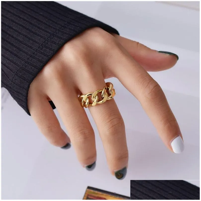 Band Rings Selling Cuban Link Chain Style Finger Ring Personality Sier Gold Adjustable Men Womens Glod Filled Jewelry Gift Drop Deliv Dhjmb