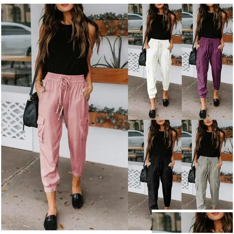 Women`S Pants & Capris Womens Solid Color Loose Slacks Pocket Dstring Leggings Pencil Spring Summer Casual Trousers Drop Delivery App Dhqfr