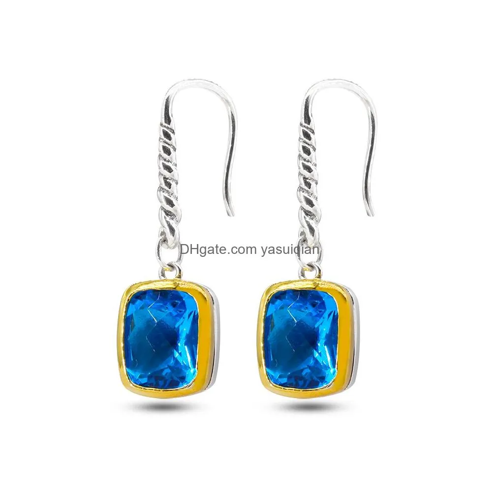 Dangle & Chandelier Earings Gold Plated 925 Sier Jewelry 8X10Mm Blue Topaz Garnet Amethyst Drop Delivery Earrings Dhwug